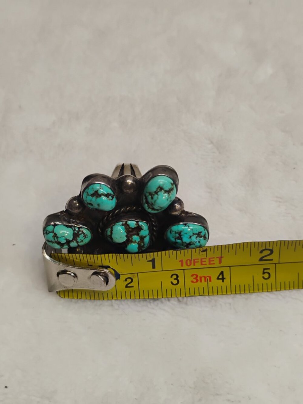 Vintage Navajo Turquoise Cluster Sterling Silver Ring Native American Southwest - Picture 13 of 13
